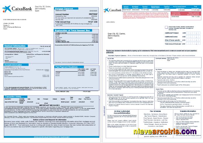 Spain Caixa bank mortgage statement 1-2